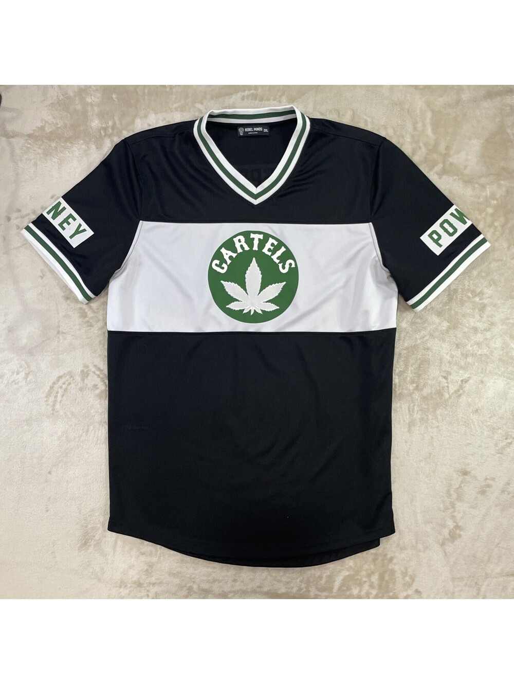 Rebel Minds Baseball Jersey Cartels Money Power Respect V Neck Shirt Men's 2XL